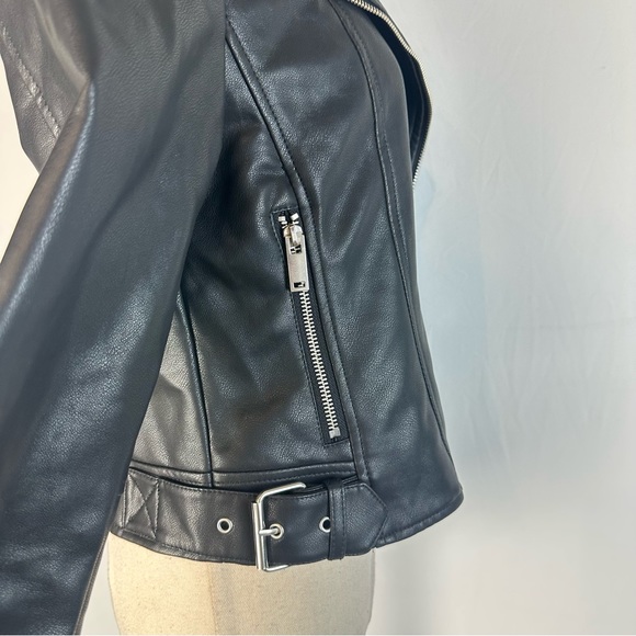 M&S Womens Leather Jacket size 6 Black Side Full Zipper Polyester Blend … - Picture 9 of 14